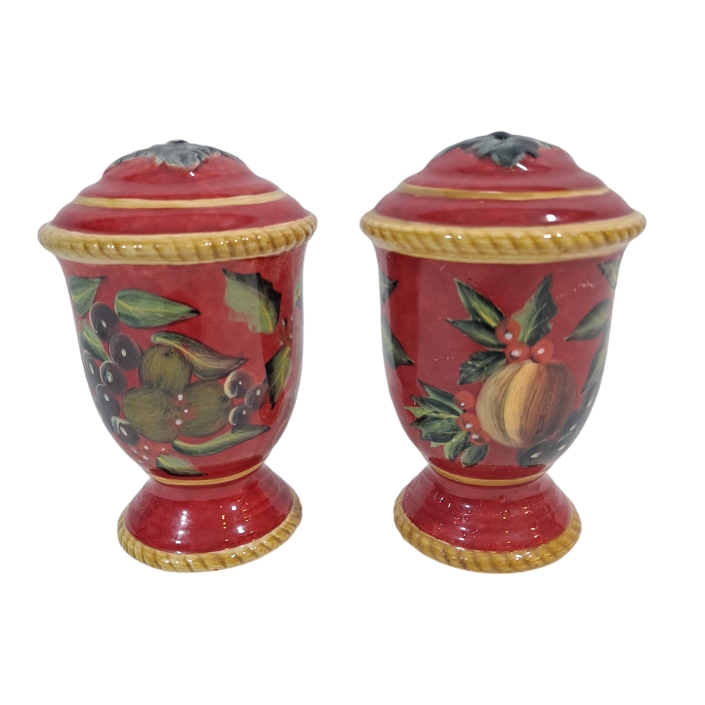 Raymond Waites Hand Painted Fruit Salt & Pepper Shakers CIC RW China Red
